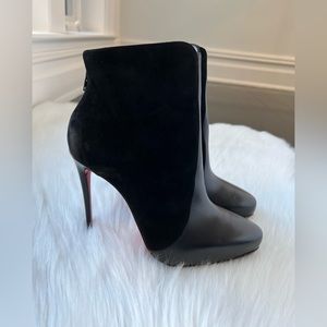 Christian Louboutin Women's Black Gaetanina Suede and Leather Bootie Size 38.5